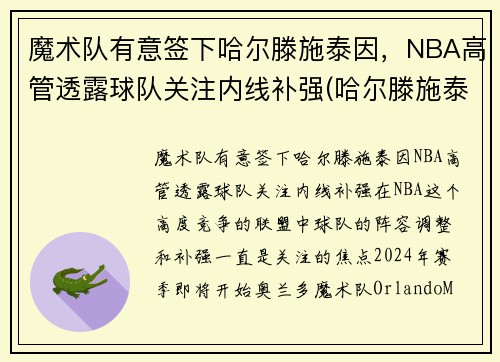 魔术队有意签下哈尔滕施泰因，NBA高管透露球队关注内线补强(哈尔滕施泰因发展联盟数据)
