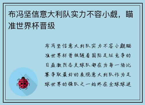 布冯坚信意大利队实力不容小觑,瞄准世界杯晋级